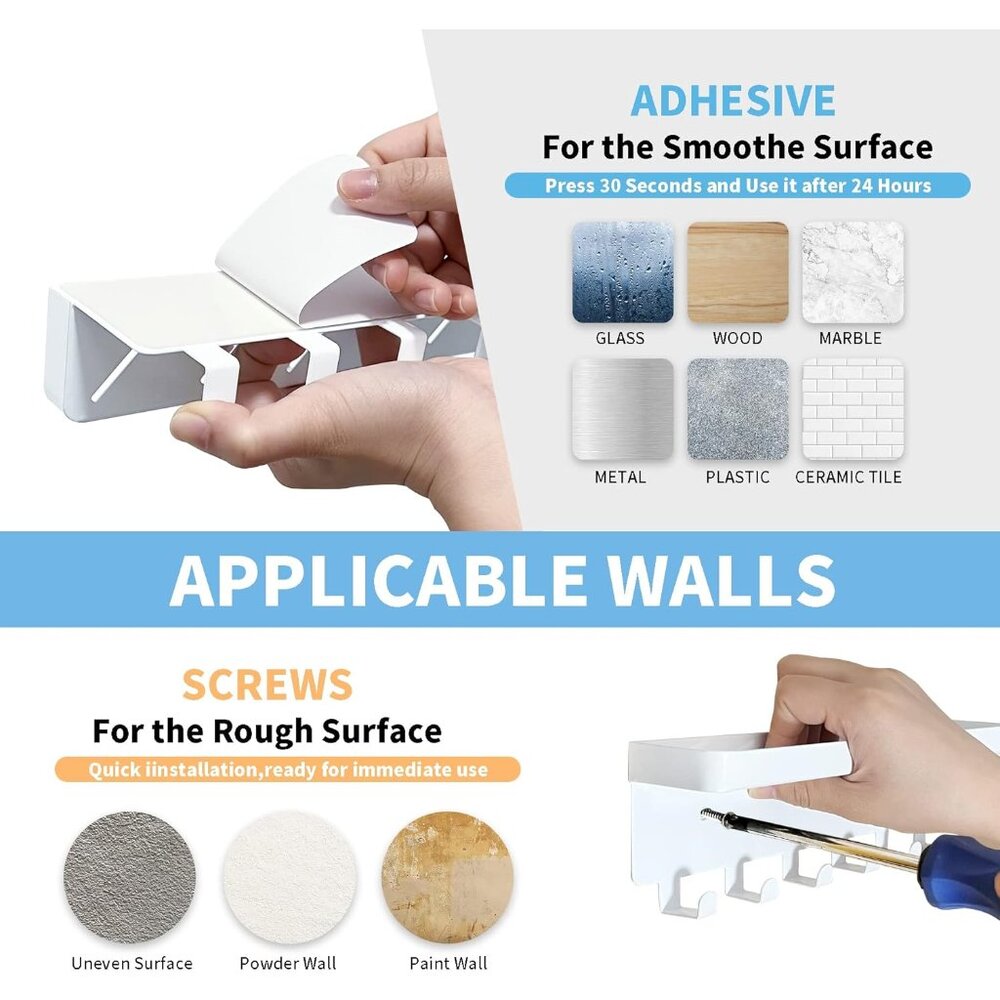Key Holder for Wall, Key Hooks with Tray and 6 Hooks, Wall Mounted Key Holder fo - Picture 5 of 6